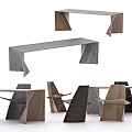 Modern Wooden Table And Chair Set With Geometric Design And Wood Grain