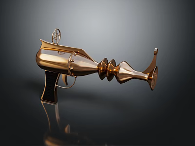 Golden Weapon Pistol with Unique Spiral Barrel Black Grip and Distinctive Design 3d model