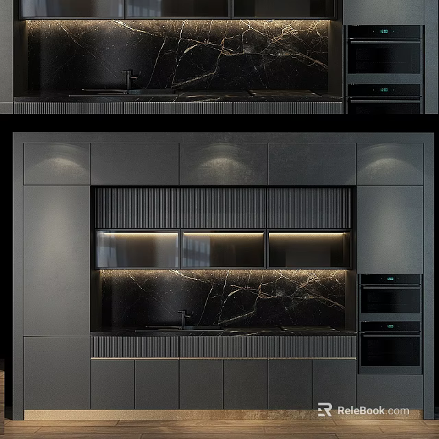 Modern Kitchen Design Featuring Sleek Cabinets Marble Countertop And Built In Appliances 3d model 