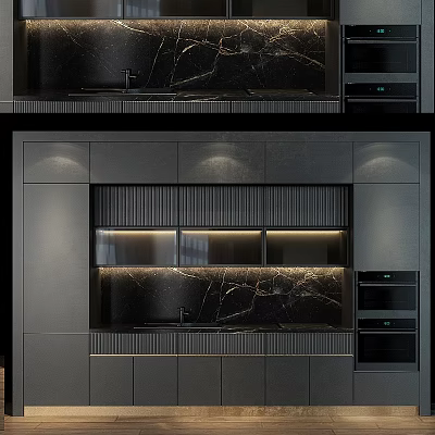 Modern Kitchen Design Featuring Sleek Cabinets Marble Countertop And Built In Appliances 3d model