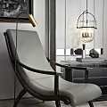 Modern Leather Accent Chair With Wooden Frame And Floor Lamp Near Dresser
