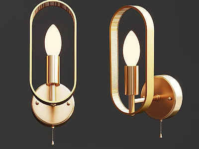 Modern Gold Metal Wall Sconces With Minimalist Frame And Exposed Bulb Design 3d model