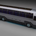 Futuristic Silver Bus Featuring Large Windows Streamlined Body And Blue Underbody Lights