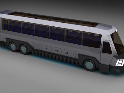 Futuristic Silver Bus Featuring Large Windows Streamlined Body And Blue Underbody Lights 3d model