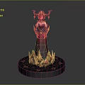 Ornate Fantasy Character Statue With Elaborate Headdress Red Robe And Golden Spiked Base