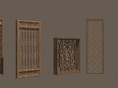 Traditional Chinese Wooden Carved Lattice Panels With Intricate Geometric And Floral Patterns 3d model
