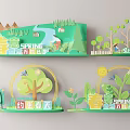 Spring Themed Decorative Elements With Green Trees Sun River And Animal Figures 3d model
