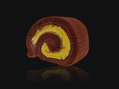 Delicious Chocolate Roll Cake With Yellow Creamy Filling And Spiral Swirl Design 3d model