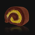 Delicious Chocolate Roll Cake With Yellow Creamy Filling And Spiral Swirl Design