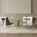 Pair of Leisure Sofa Chairs With Transparent Acrylic Frame And Brown Cushions On Light Rug