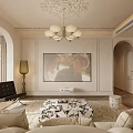 Modern Cozy Living Dining Room Interior With Beige Sofa Patterned Rug And Chandelier