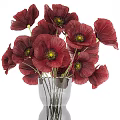 Elegant Decorative Ornament Set With Red Poppy Flowers And Transparent Glass Vase For Home Decor