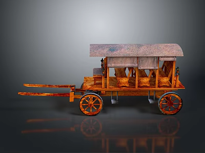 Classic Vintage Wooden Carriage Featuring Canopy Top Spoked Wheels And Ornate Seats 3d model