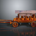 Classic Vintage Wooden Carriage Featuring Canopy Top Spoked Wheels And Ornate Seats