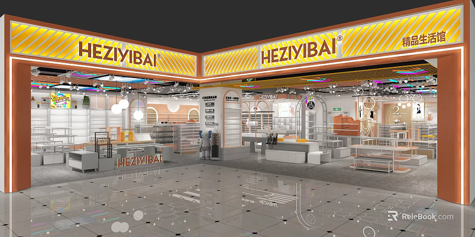 HEZIYIBAI Specialty Store Spacious Interior With Display Shelves And Modern Lighting 3d model 