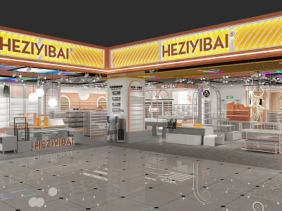 HEZIYIBAI Specialty Store Spacious Interior With Display Shelves And Modern Lighting 3d model