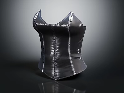 Black Leather Corset with Stitches and Shiny Silver Trim for Modern Fashion Looks 3d model