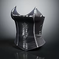 Black Leather Corset with Stitches and Shiny Silver Trim for Modern Fashion Looks
