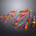 Colorful Toy Weapons In Multiple Vibrant Colors And Various Assorted Types