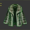 Luxury Fur Coat with Purple and White Striped Design Soft Fluffy Collar Elegant Winter Outerwear