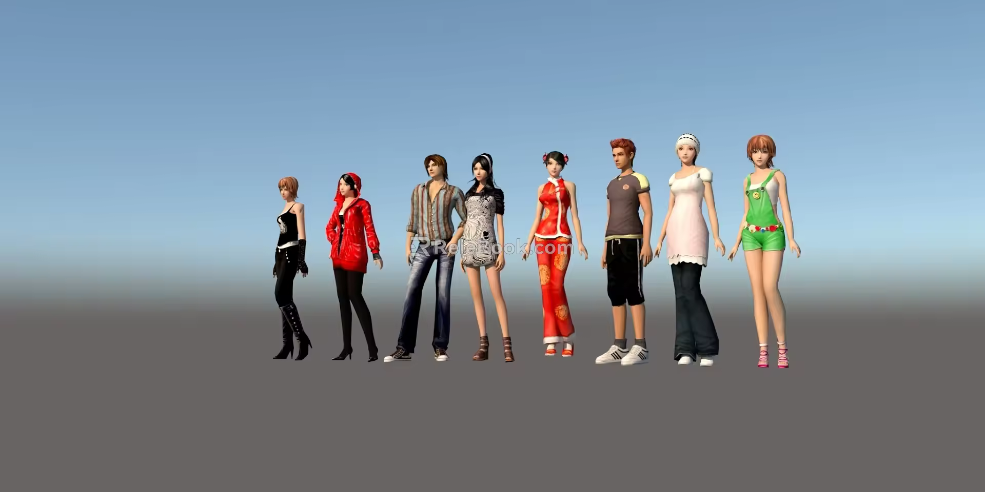 Many characters are placed on the roadside 3d model