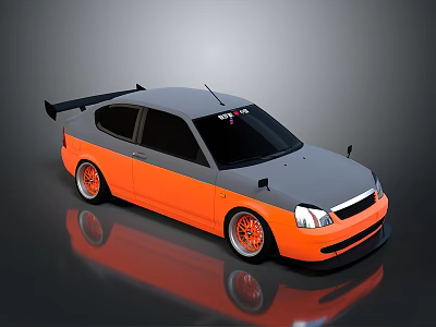 Orange And Gray Modified Race Car With Rear Spoiler Orange Wheels And Sporty Design 3d model