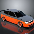 Orange And Gray Modified Race Car With Rear Spoiler Orange Wheels And Sporty Design
