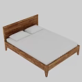 Wooden Double Bed with Simple Design Wooden Headboard White Mattress and Pillows