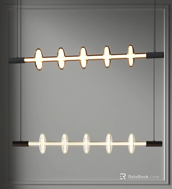 Modern Linear Chandelier With Black Frame And White Light Shades For Interior 3d model 