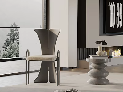Modern Gray Velvet Dining Chair With Sculpted Backrest And Metal Frame Near Window 3d model