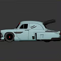 Light Blue Vintage Modified Car With Red Top Windshield Black Rear Spoiler And Streamlined Design