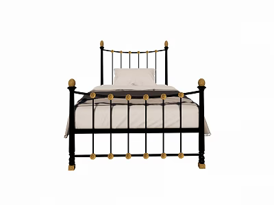 Stylish Single Bed with Black Metal Frame Gold Accents White Pillow and Bed Linen 3d model