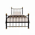 Stylish Single Bed with Black Metal Frame Gold Accents White Pillow and Bed Linen