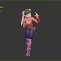 Playful 3D Character With Pink Hair Pink Top Blue Pants Waving Hand