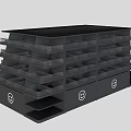 Black Multi Layer Display Shelving With Storage Compartments And Round Logos 3d model