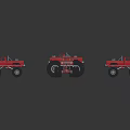 Red Toy Monster Trucks With Large Wheels On Reflective Surface 3d model