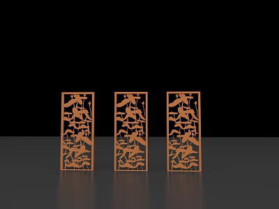 Three Wooden Partitions With Intricate Carved Patterns For Home Interior Decor 3d model