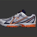 White Blue And Orange Sports Shoes With Mesh Upper And Brand Logo