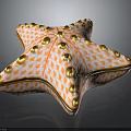 Starfish Shaped Decorative Pillow With Orange White Pattern And Golden Dots 3d model
