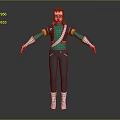 3D Game Movie Character With Brown Short Hair Green Yellow Outfit Gray Pants White Boots