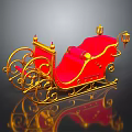 Red And Gold Decorative Sleigh With Curved Frame Red Seat Gold Lanterns And Reflection