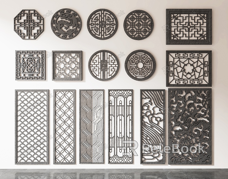 Lattice Doors and Windows Hollow Lattice Carved Window Partition Antique Doors and Windows Hollow Doors and Windows model