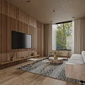 Minimalist Hotel Guest Room With Woven Wall Panel Wooden Bed Frame And Potted Plant