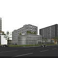 Modern Office Building Exterior With Glass Facade Trees And Street Vehicles