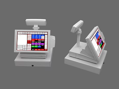 Dual Commercial POS Systems with Touchscreen Displays Barcode Scanners and Colorful Interface 3d model