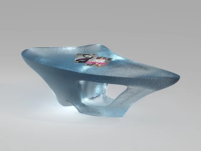 Modern Transparent Glass Coffee Table With Irregular Shape And Magazines On Top 3d model