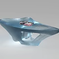 Modern Transparent Glass Coffee Table With Irregular Shape And Magazines On Top