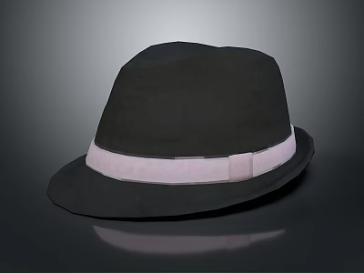 Black Fashionable Hat With Pink Ribbon Band On Dark Reflective Surface 3d model