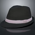 Black Fashionable Hat With Pink Ribbon Band On Dark Reflective Surface