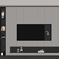 Modern Light Gray TV Cabinet With Large Screen Open Shelves And Decorations